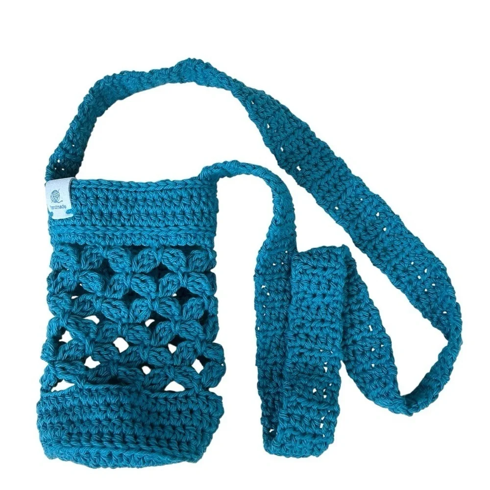 Crochet Crossbody Water Bottle Holder Bag Multicolor Handcrafted Cotton Handmade